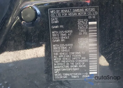 2016 Nissan Rogue Sl z USA, uszkodzony, nr VIN KNMAT2MV0GP676687